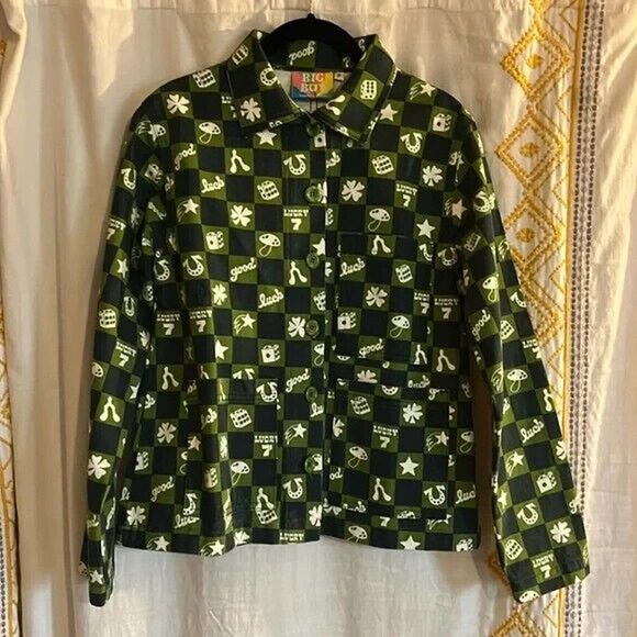 Size P Big Bud Press Work Jacket Lucky Green Print Pattern NWOT - Picture 4 of 13